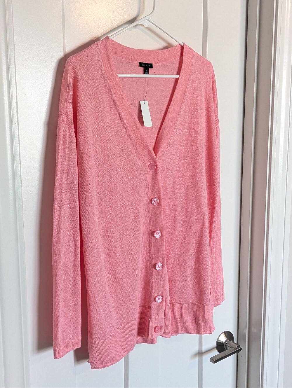 Talbot's Linen V-Neck Girlfriend Cardigan NWT - Pink sz M - Picture 2 of 8